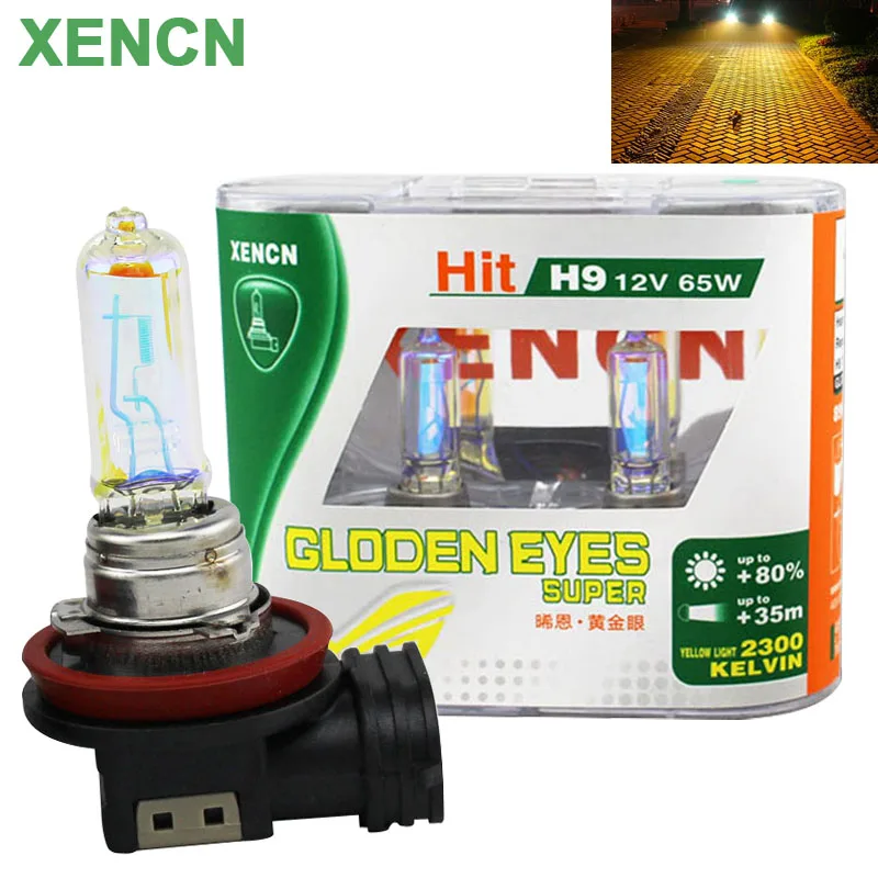 

XENCN H9 Golden Eye 2300K Super Yellow Car Headlight Halogen Globes Bulb +80% Brightr Genuine Auto Lamps OEM 12V 65W (Pair)