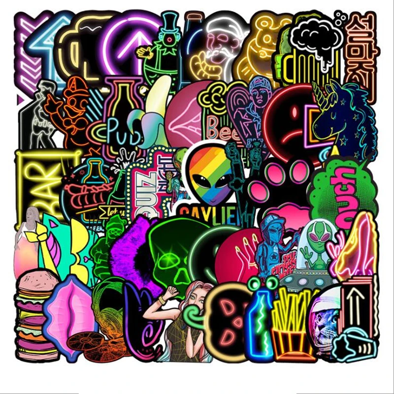 

10 53PCS Neon Light Sticker Aesthetic Toys for Anime Animal Cute Decals StickersTo Laptop Phone Suitcase Guitar Fridge naklejki