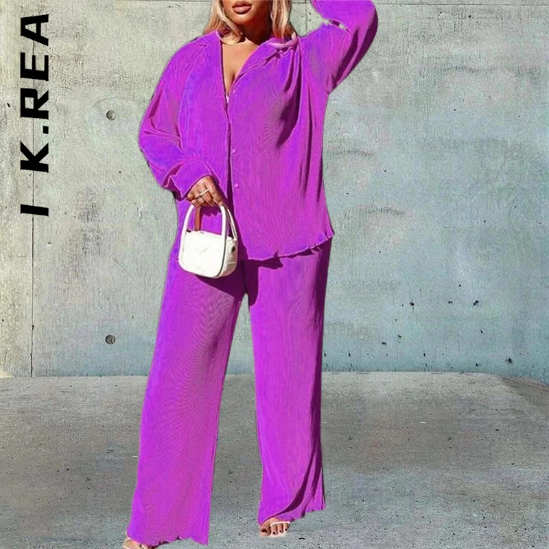 I K.Rea Fashion Women Set Lady Women's Suit Elegant Long Pants Tops And Pants Chic 2 Piece Set Loose Vintage Female Sweatsuits