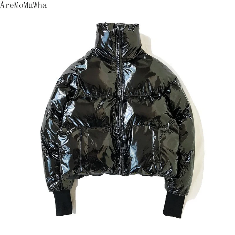 Winter Stand Collar Loose Bright Color Cotton Jacket Coat Thickened Warm Cotton Jacket Purple Cotton Jacket for Men and Women