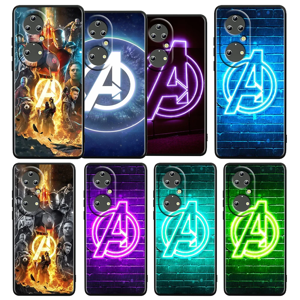 

Avengers Glowing Logo For Huawei P50 P20 P30 P40 5G P10 Pro Lite E Plus P9 Lite Mini Silicone Soft TPU Black Phone Case Cover