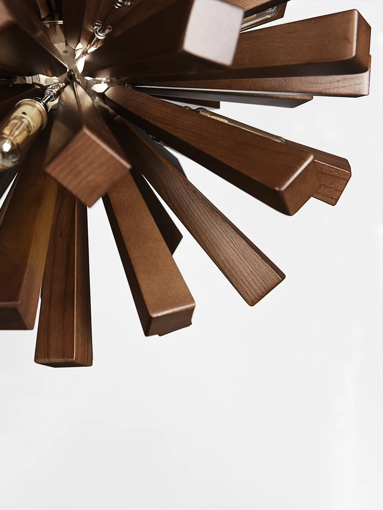 Скандинавская люстра из массива дерева в форме цветка для гостиной кафе