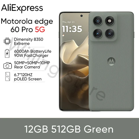 Смартфон Motorola Moto Edge 60 Pro 5G AI 6, 7 дюйма, 120 Гц, pOLED-экран, 6000 мАч, аккумулятор, 90 Вт, SuperCharge, 50 МП, основная камера