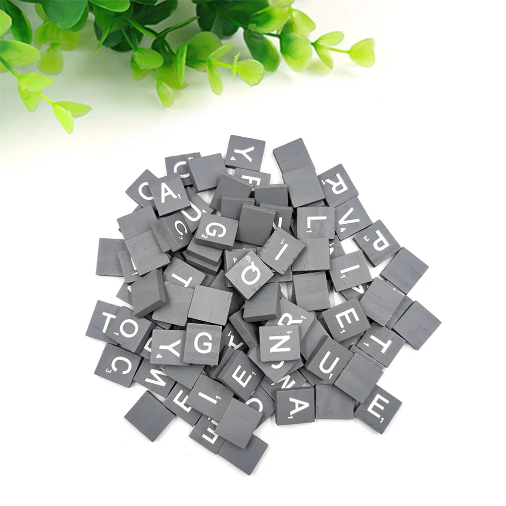 

100PCS puzzles puzzle alphabet wooden toddlers blocks year abc 2 toys- Grey Natural Wood Chips DIY 26 English Letters Words