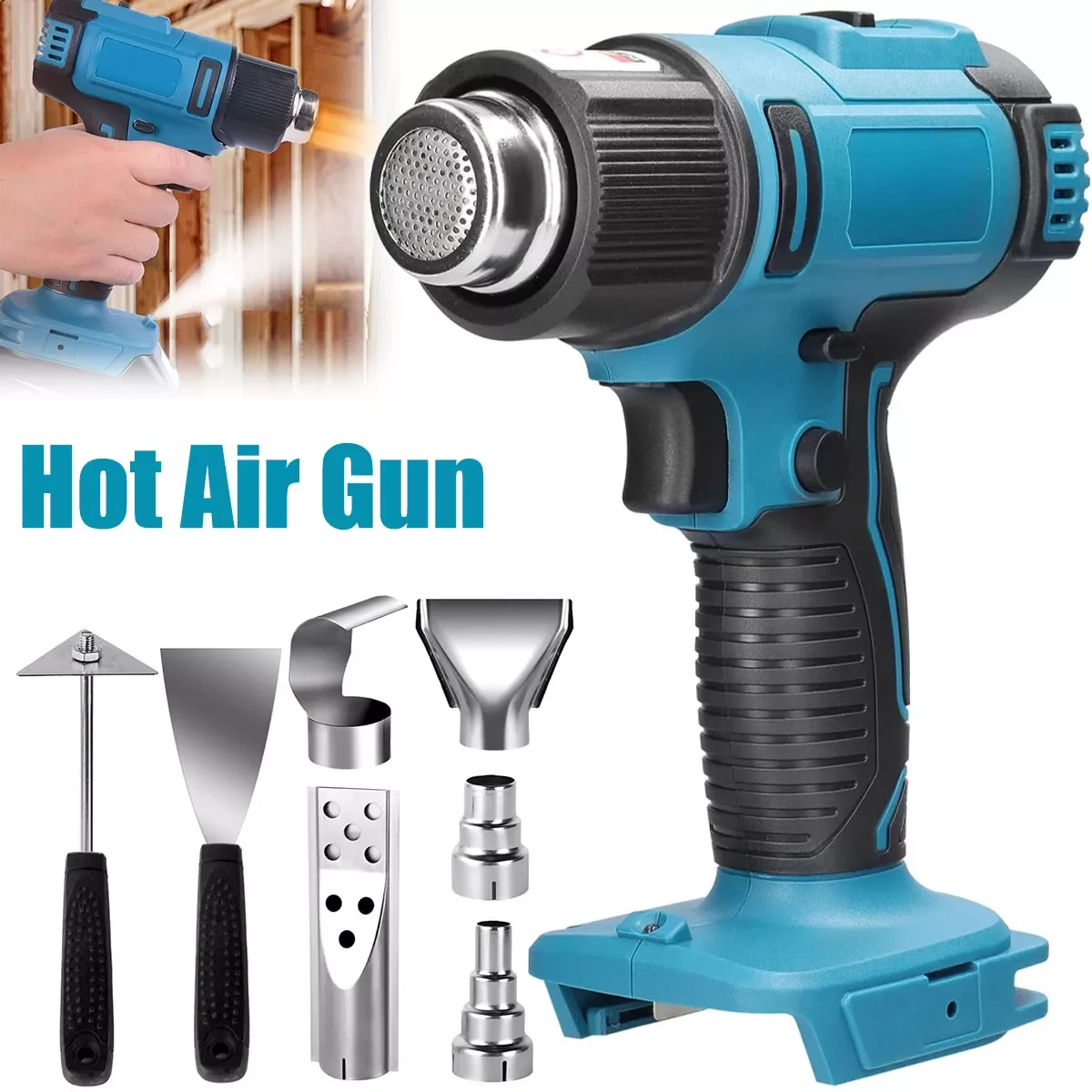 

NEW2023 Handheld Hot Air Gun Cordless Heat Gun Industrial Home Hair Dryer Temperatures Adjustable Hot Air Tool With 5 Nozzles T
