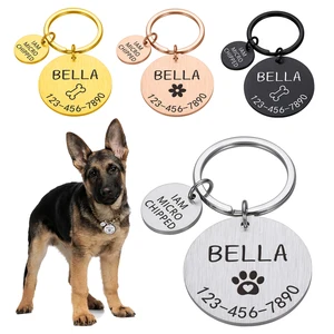 engraved dog pet id tag personalized name phone bone flower pet id name for cat puppy dog tag pendant keyring pet accessories free global shipping