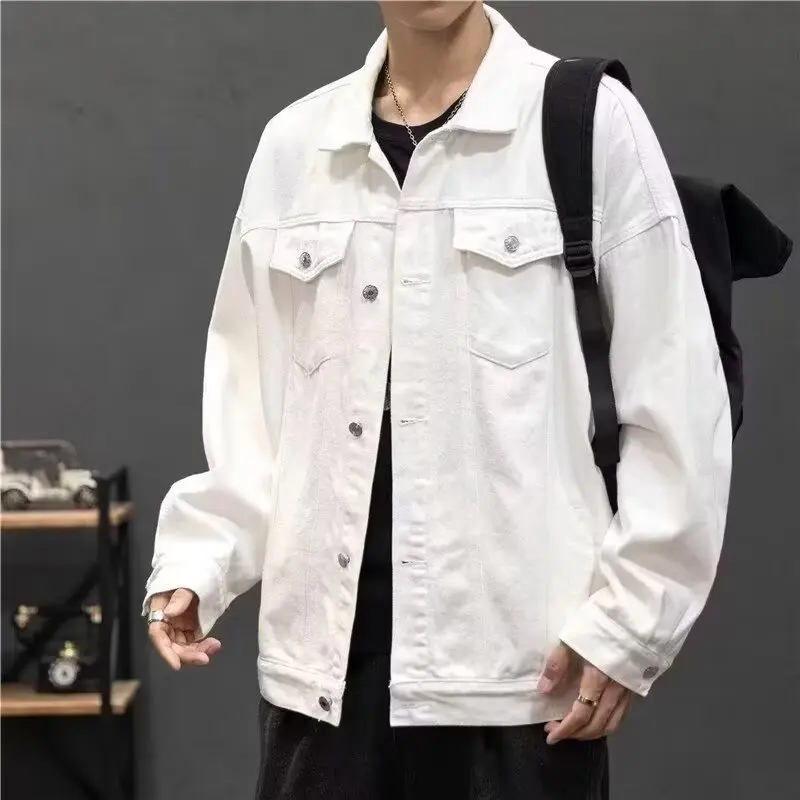 Белое джинсовое пальто мужская весна и осень 2024 новая модная куртка-карго