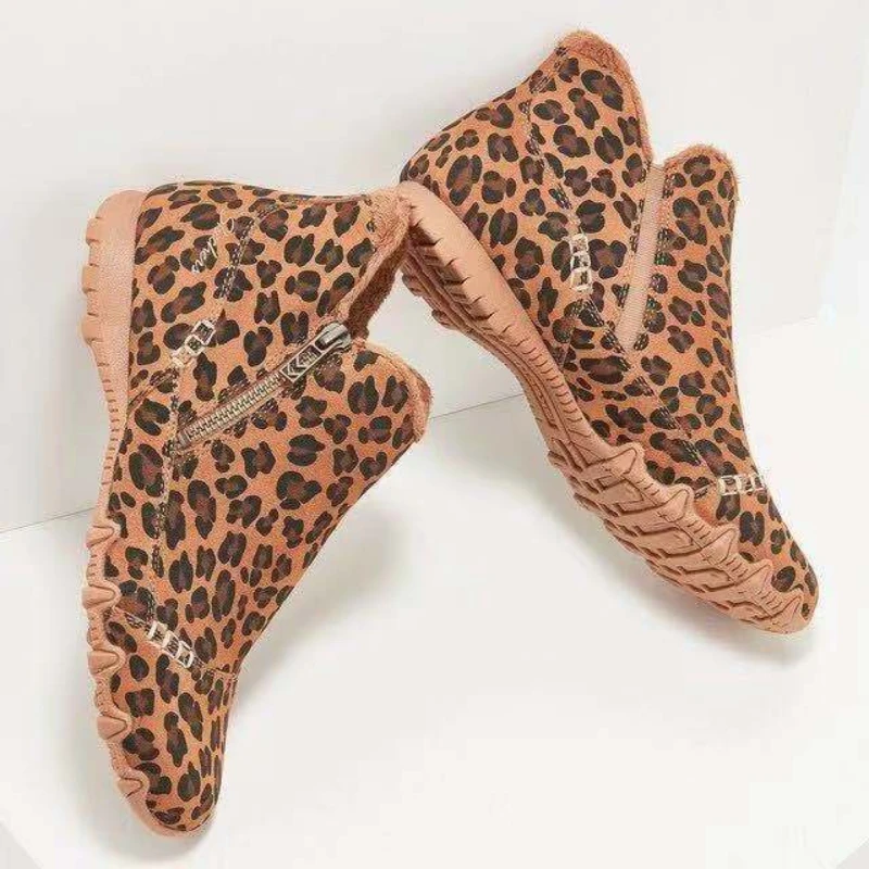 

2022 Winter Women's Fleece Cotton Shoes Warm Flat Printed Cotton Boots Fashion Casual Snow Boots 35-43