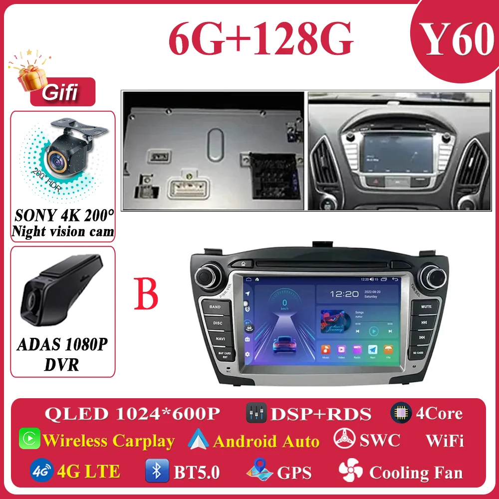 

Авто радиоприемник Android 14 для Hyundai IX35 Tucson 2 LM 2009-2015 Мультимедийный плеер Экран GPS-навигации Головное устройство без 2Din DVD