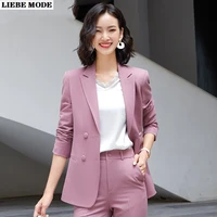 womens business casual suits blazer with pants two 2 piece suit set women korean fashion office work wear trousers suit pink