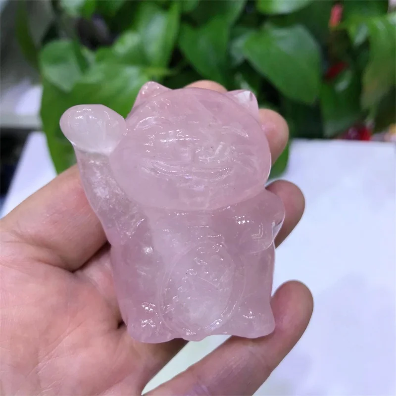 

Натуральный розовый кварц, счастливый кот, резной камень, кристалл, предмет искусства и удачи, декор комнаты