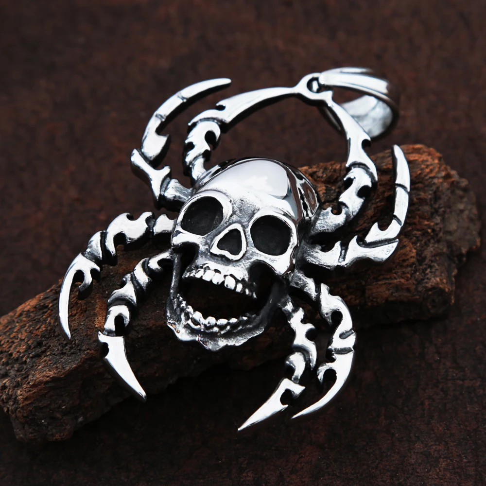 

Gothic Spider Skull Pendant Necklace Stainless Steel Punk Nightclub Rock Men's Spider Necklace Chain Jewelry Never Fade