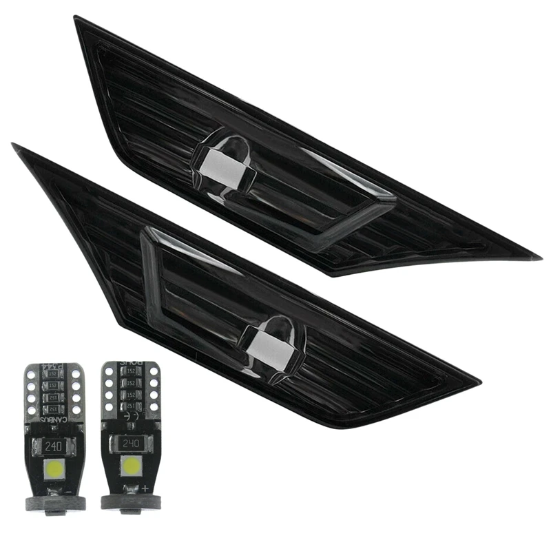 2X Smoke Tinted Lens Side Marker Lamp Light With LED For 2016-19 Honda Civic JDM