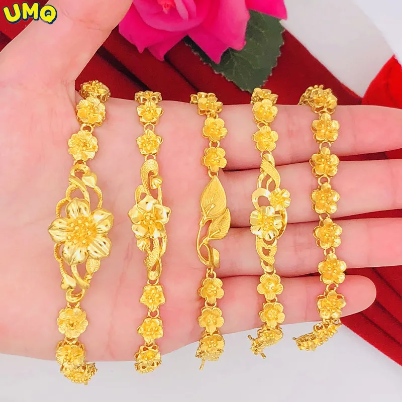 

Versatile Matching Flower Gold Bracelet Women's Euro Gold-plated Fake Gold Rose Peach Blossom Wedding Half Bracelet Jewelry