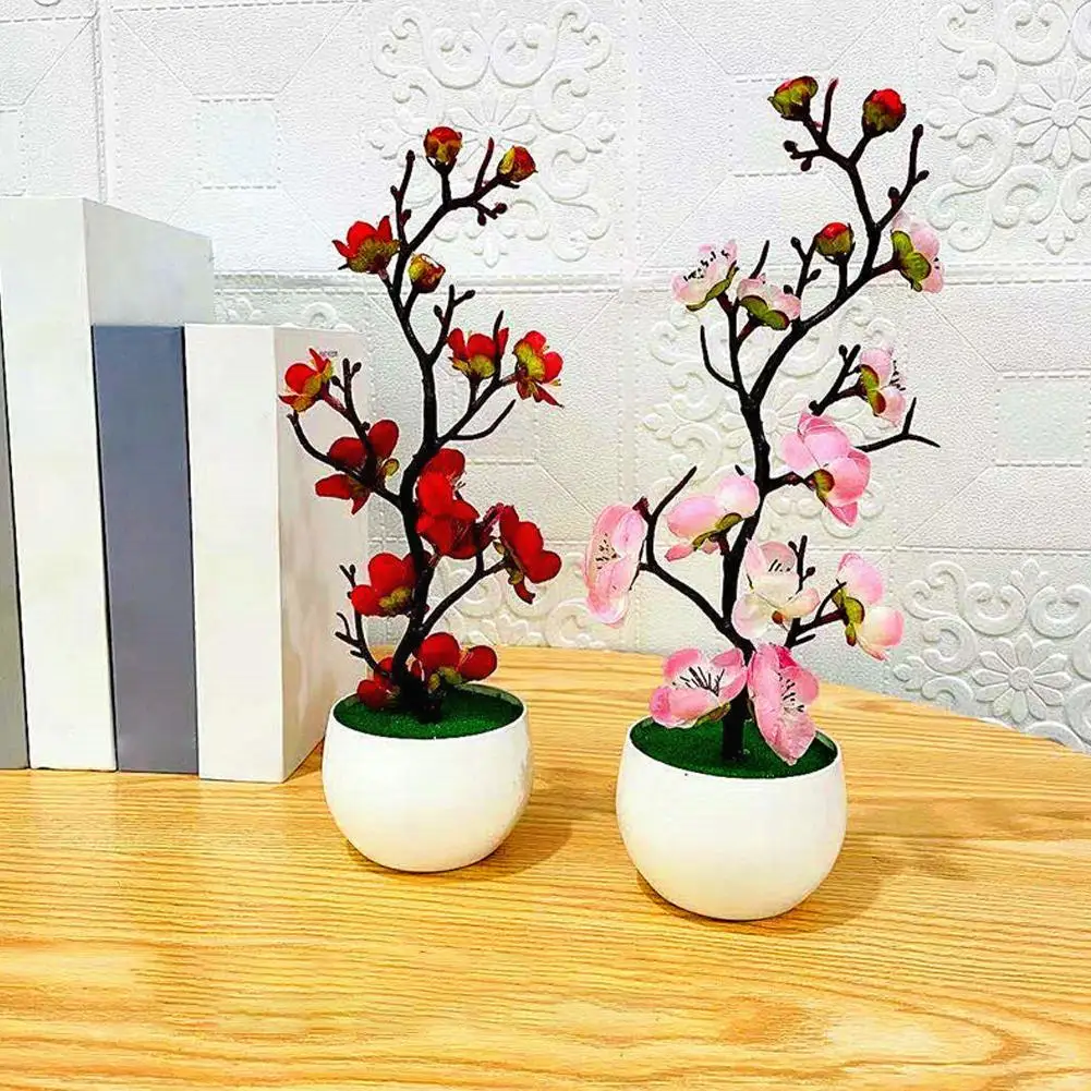 

Blossom Flower Plant Simulation Bonsai Realistic Anti Fade Faux Silk Flower Nice-looking Fake Plum For Home Table Decoratio B5Y3