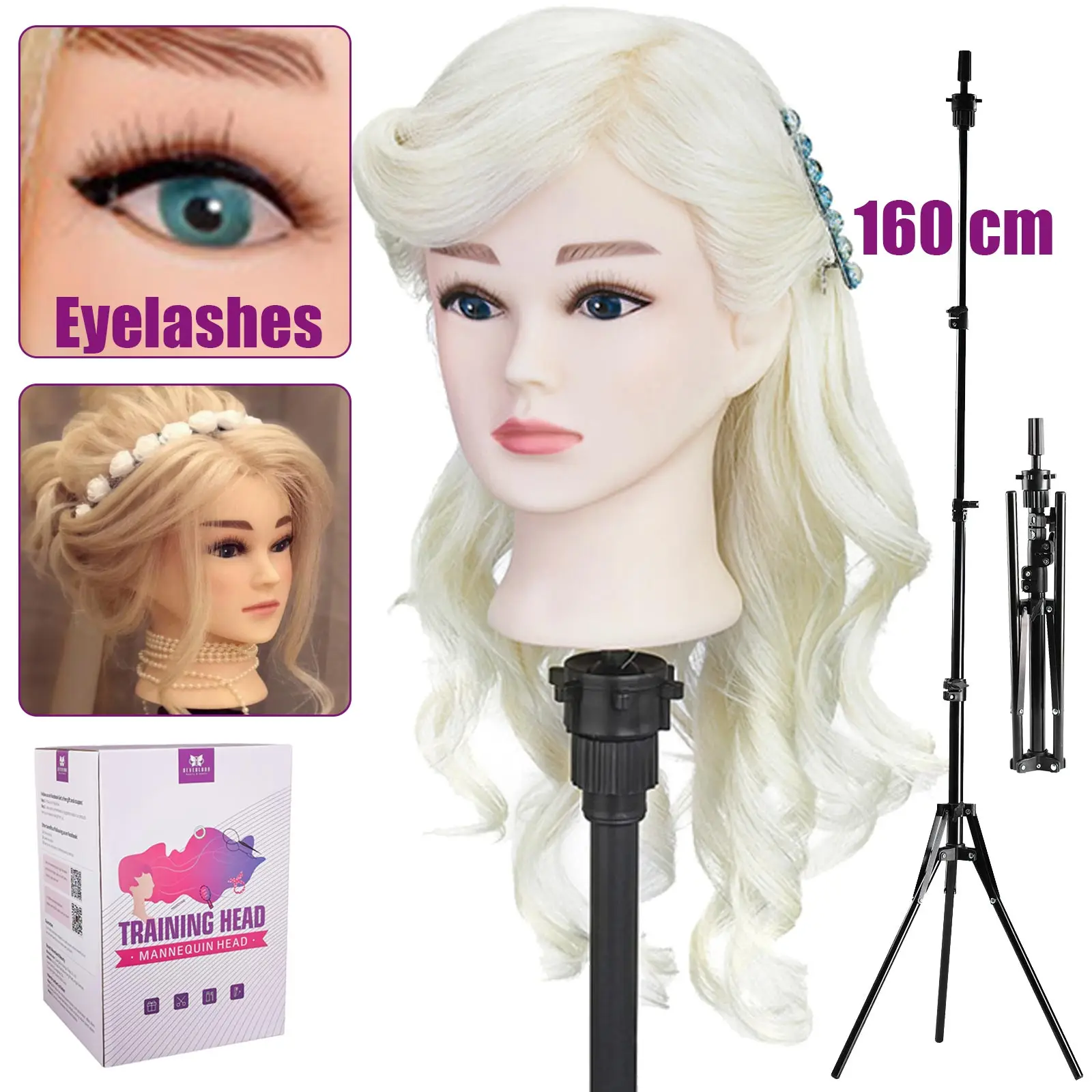 

Mannequin Head With Real Hair Training Head for Hairdressing head Barber Curling Practice Dummy Doll 160cm Tripod Mini Tripod