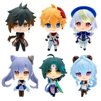 gashapon genshin impact game anime lumine aether qiqi zhongli action figures model cute collectible ornaments kids toys gifts
