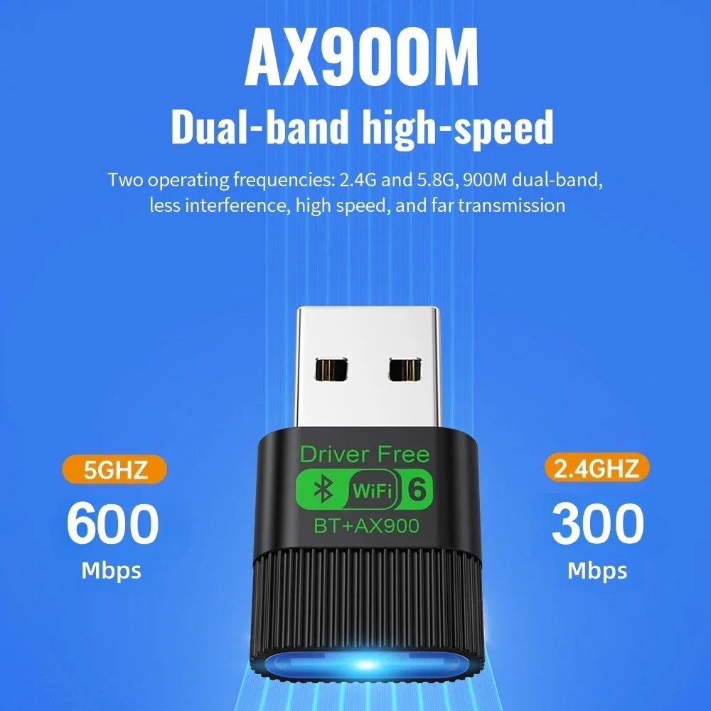 Фото KEBIDUMEI 2IN1 WIFI6 AX900 USB-карта Wi-Fi, беспроводной адаптер Bluetooth 5,4, двухдиапазонный приемник 2,4/5 ГГц, 900 Мбит/с для Win10/11 №2