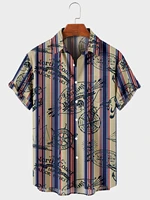 mens shirt hombre sailboat print short sleeved shirt mens street hawaiian shirt beach vintage shirts harajuku mens clothing