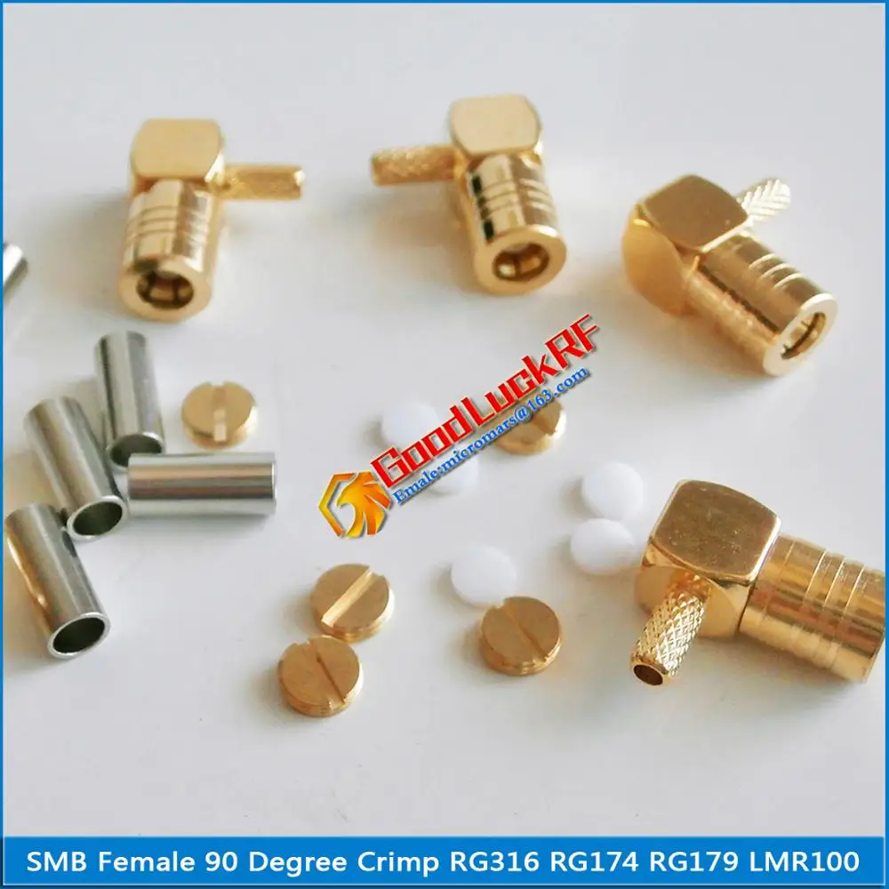 

10X Pcs/lot RF Connector SMB Female Jack Right Angle 90 Degree Crimp for RG316 RG174 RG179 LMR100 Cable Plug Gold Plated Coaxial