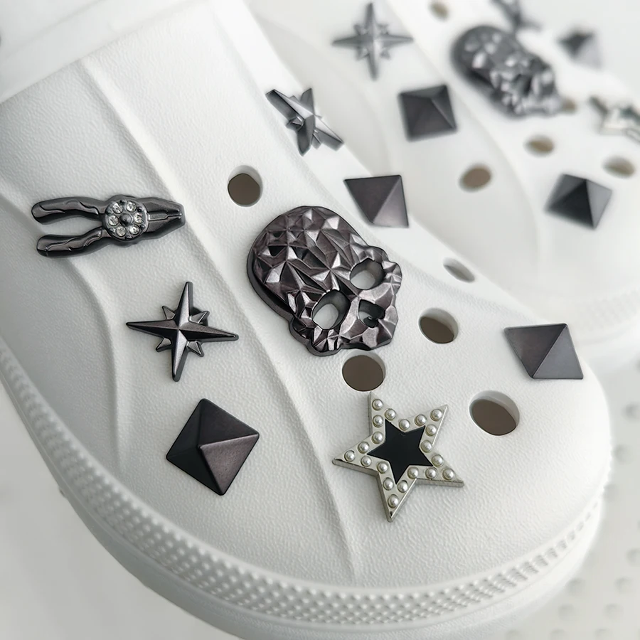 18 Шт. Череп Звезды Серые Заклепки Украшения Для Обуви Очаровательные Ремни Crocs
