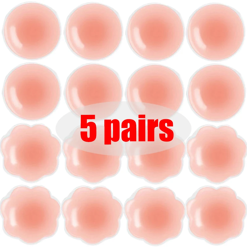 

5Pairs Women Reusable Invisible Self Adhesive Silicone Breast Chest Nipple Cover Bra Pasties Pad Petal Stickers Accessories