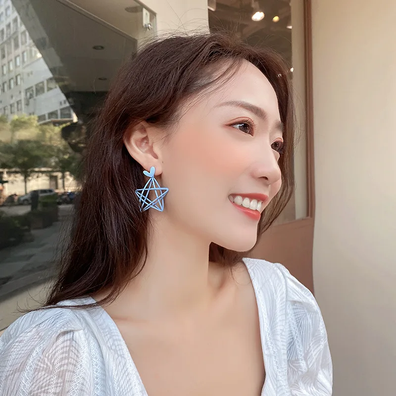 

Simple Blue Earrings Cute Cut-out Trend Five Point Star Earrings Girl Earrings Love Ear Clip