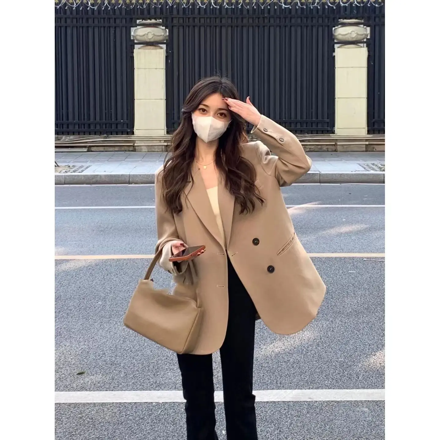 

Curry Suit Blazer Women New Korean Double Breasted Coat Streetwear Casual Jacket Female blazer feminino