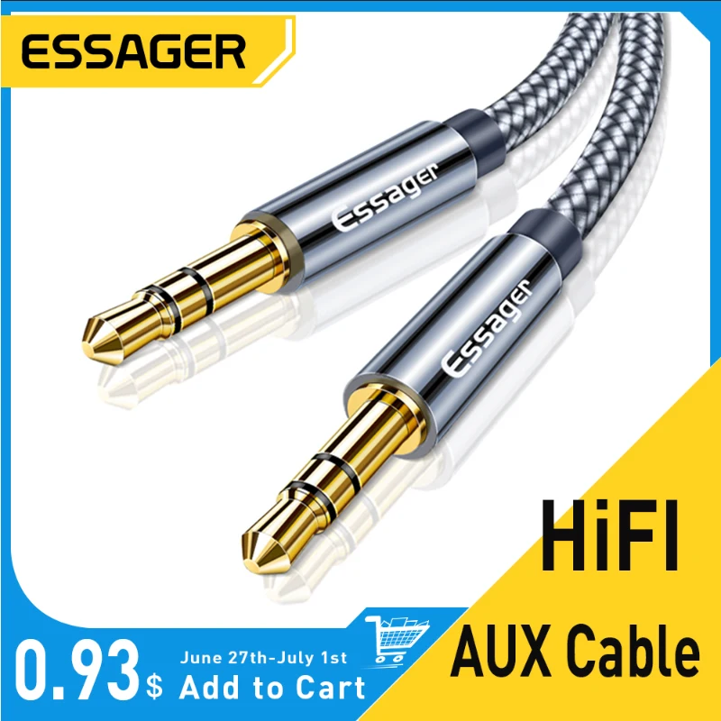Essager Aux Cable Speaker Wire 3.5mm Jack Audio Cable For Car Headphone Adapter Male Jack to Jack 3.5 mm Cord For Samsung Xiaomi