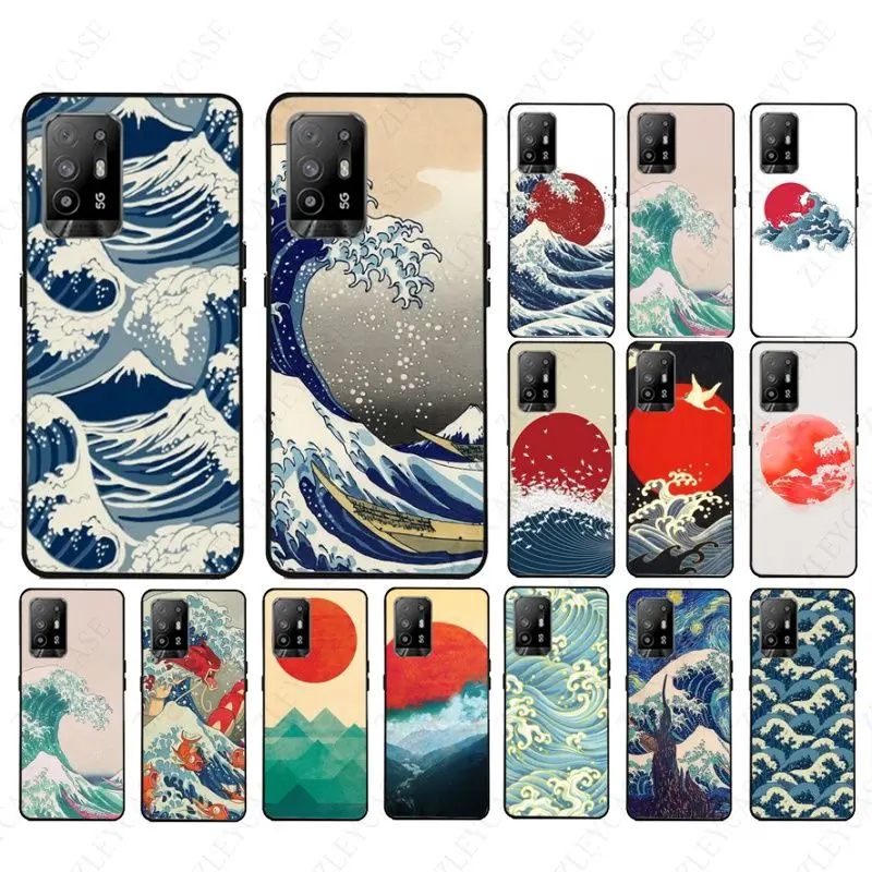 funda Wave Art sun Japanese Phone cover For OPPO A12 A15 A15S A74 A94 5G A3S A5S A9 2020 A52 A53S A72 5G A73 A91 Cases coque