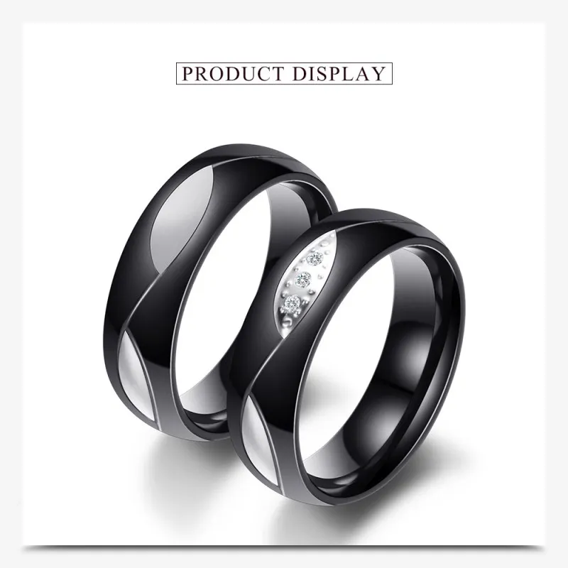 

Распродажа 2022, Изящные Ювелирные изделия, подходят для влюбленных, кристалл от Swarovski, классическое черное кольцо из нержавеющей стали для пары