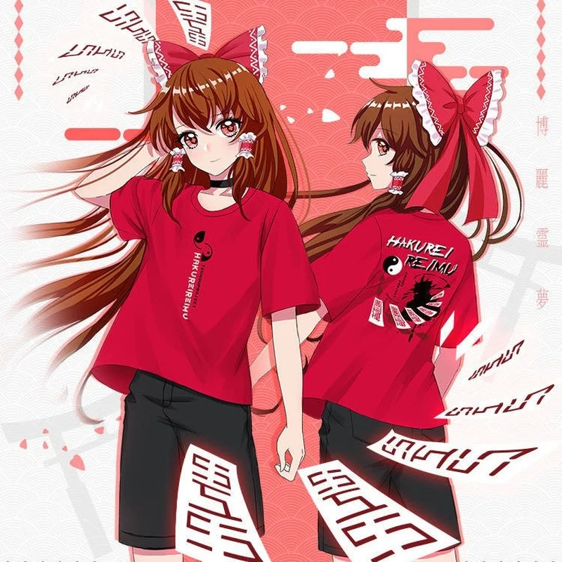 

Red Clothes Anime T-shirts for Woman Touhou Project Print Clothing Hakurei Reimu Cute Thin Spring Summer Fashion Boy Girl Casual
