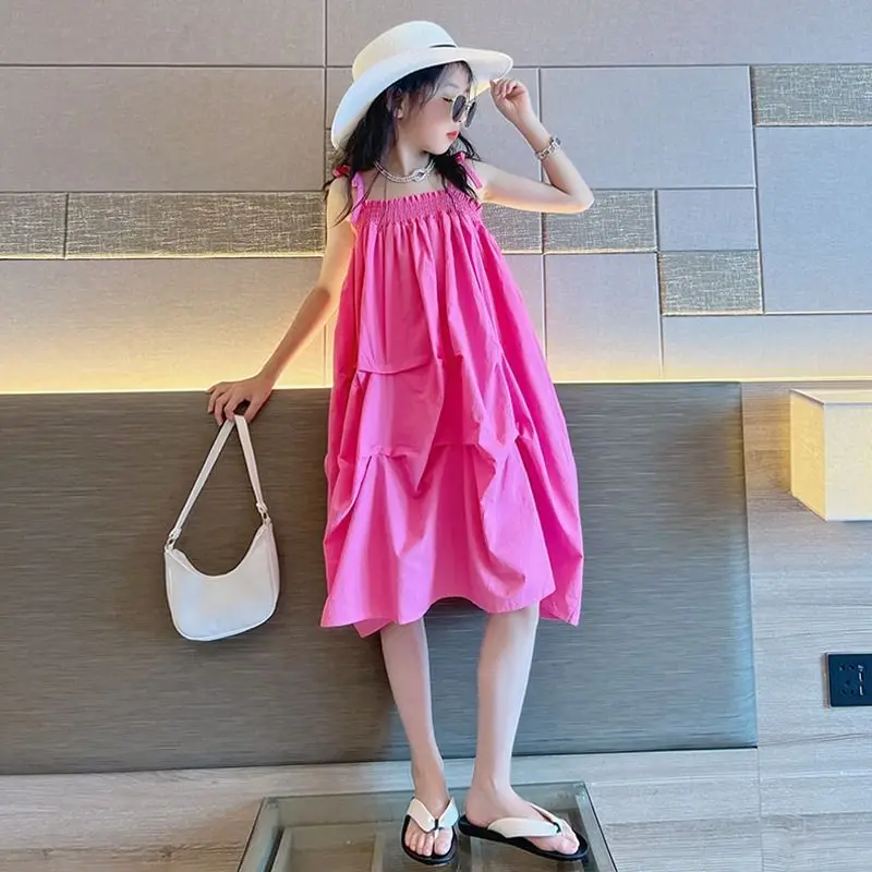 

Girls' Long Fringed Dress Summer 2023 New Mid-sized Big Children's Net Celebrity Fried Street Fashionable Vest Slip Skirt Trend