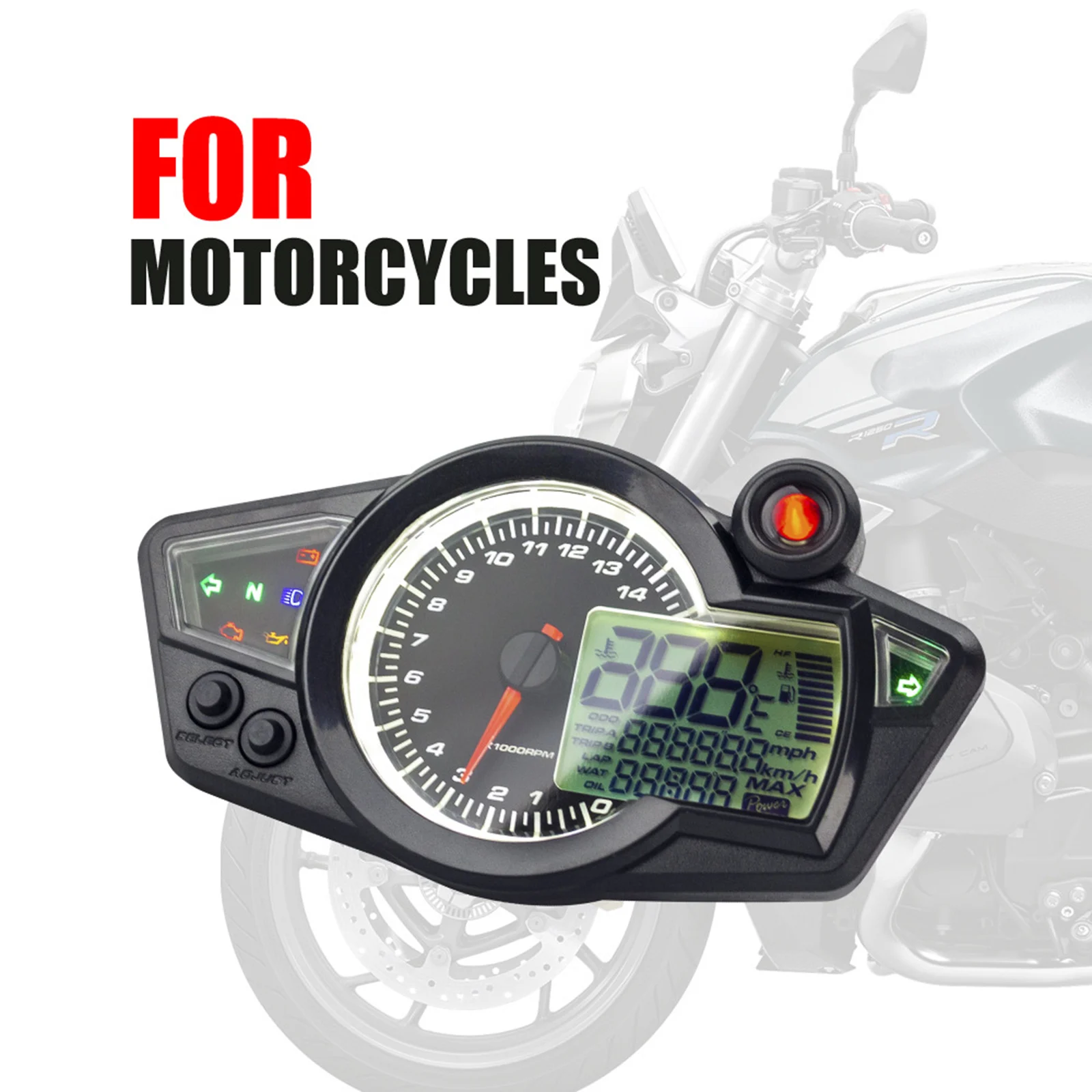 

DC 12V Universal Motorcycle Speedometer Gauge LED Waterproof Multi-function Digital Indicator Tachometer 6 Gear Dial Odometer