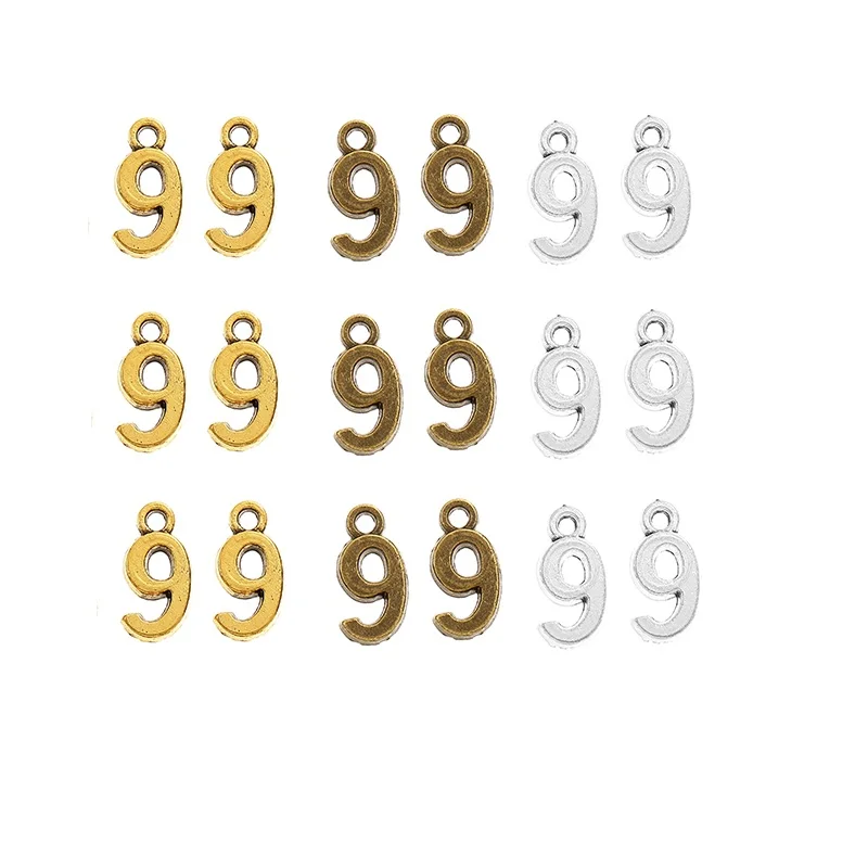 10 шт. 3 цвета цифры 0-9 шармы для изготовления ювелирных изделий из сплава