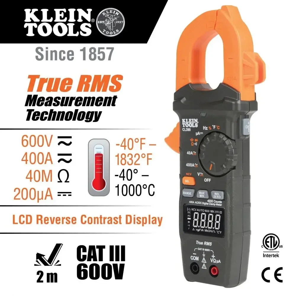 Цифровые клещи Klein Tools CL390 переменный/постоянный ток автоматическое определение