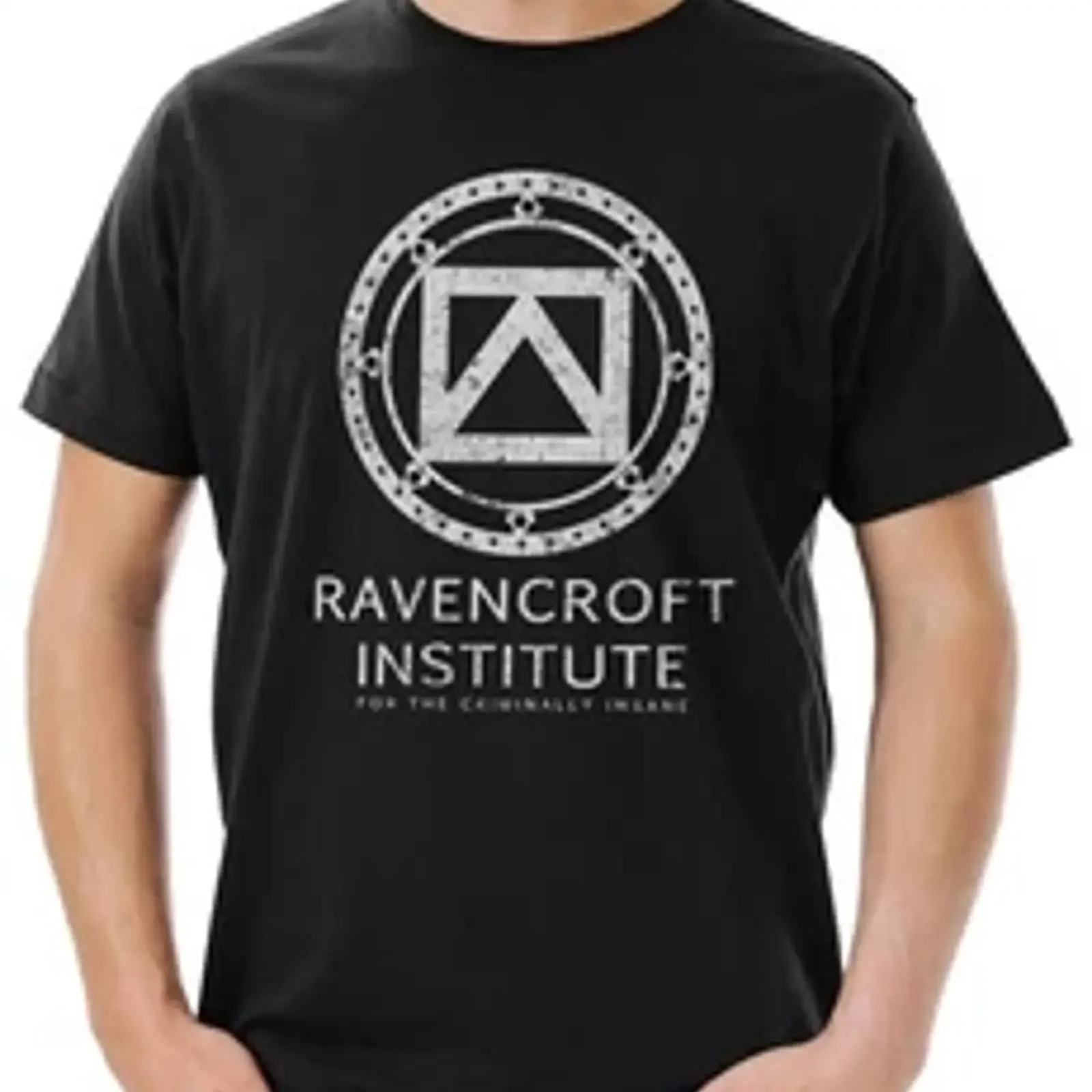 Фото Мужская футболка с логотипом Ravencroft Institute, символ компании Spider Osbourne, потрясающая винтажная стильная дизайнерская одежда, мягкая, стильная, дизайнерская одежда. №1