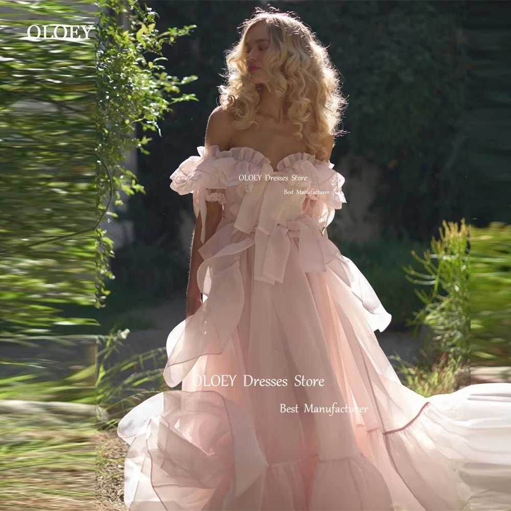 Розовые вечерние платья OLOEY из органзы женское платье с открытыми плечами для