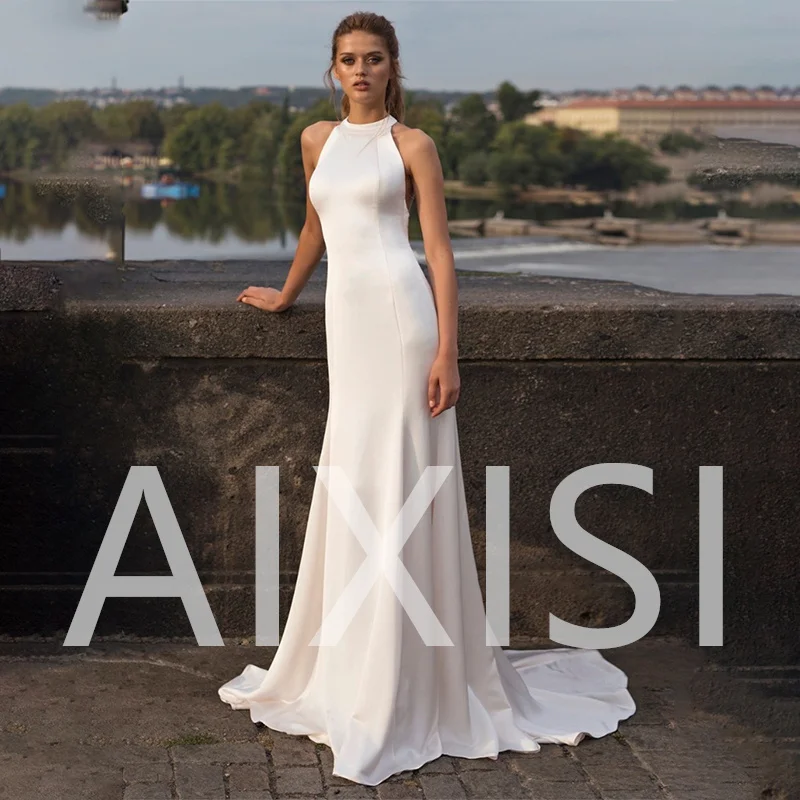 

Lace Appliques Luxury Wedding Dress Bohemian Vestidos De Novia Robe de mariee Mermaid Sleeveless Backless Court Train
