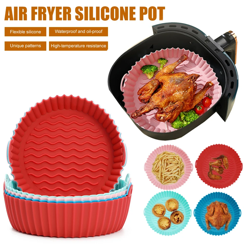 

Silicone Pot Air Fryer Reusable Pot Silicone Oven Baking Tray Round Liner Pizza Plate Grill Pan Mat Air Fryer Accessories