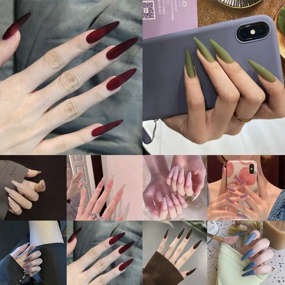 

24pcs/Box Detachable Stiletto Bow False Nails Wearable Almond Fake Nails Full Cover Nail Tips Press On Nails