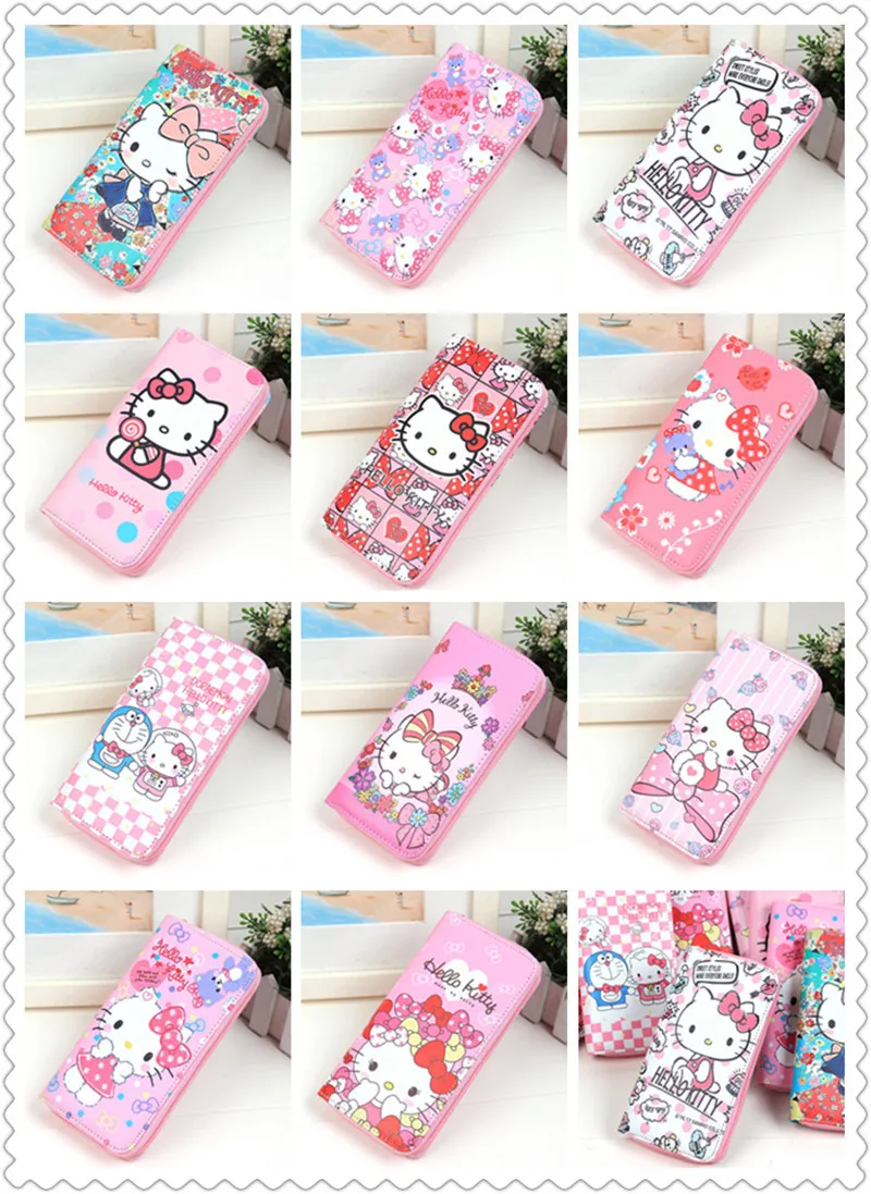 Hello Kitty Wallet Women's Cartoon Clutch Sanrio Long Purse Zipper Coin Big Letter Wallets Phone Card Holder Lady Storage Bag images - 6