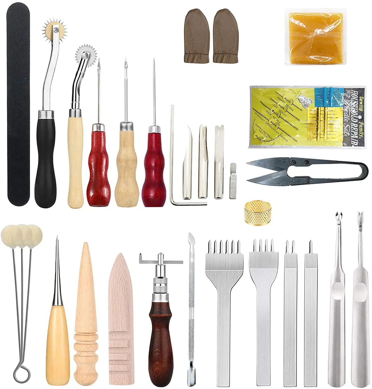 

Набор инструментов для работы с кожей с шилом Groover, вощеная нить, наперсток, набор для шитья, пробивки, резки, шитья, кожевенного ремесла