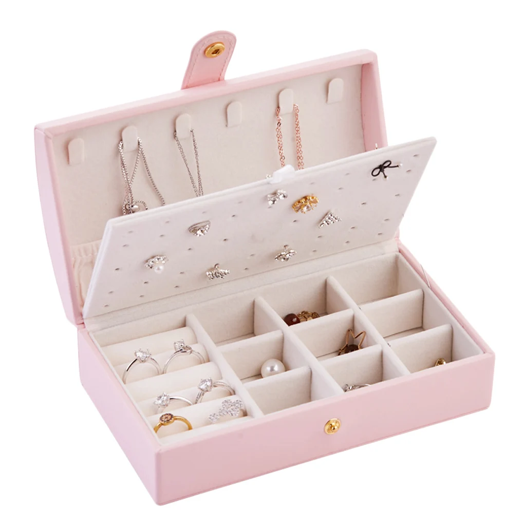 

Двойной слой шкатулки для украшений, Женский чехол из искусственной кожи светло-голубого цвета, ожерелье, серьги, кольцо