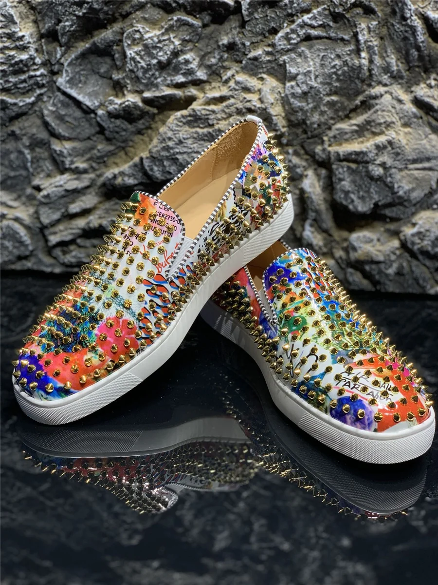 Роскошные Брендовые мужские бриллиантовые высококачественные граффити лоферы