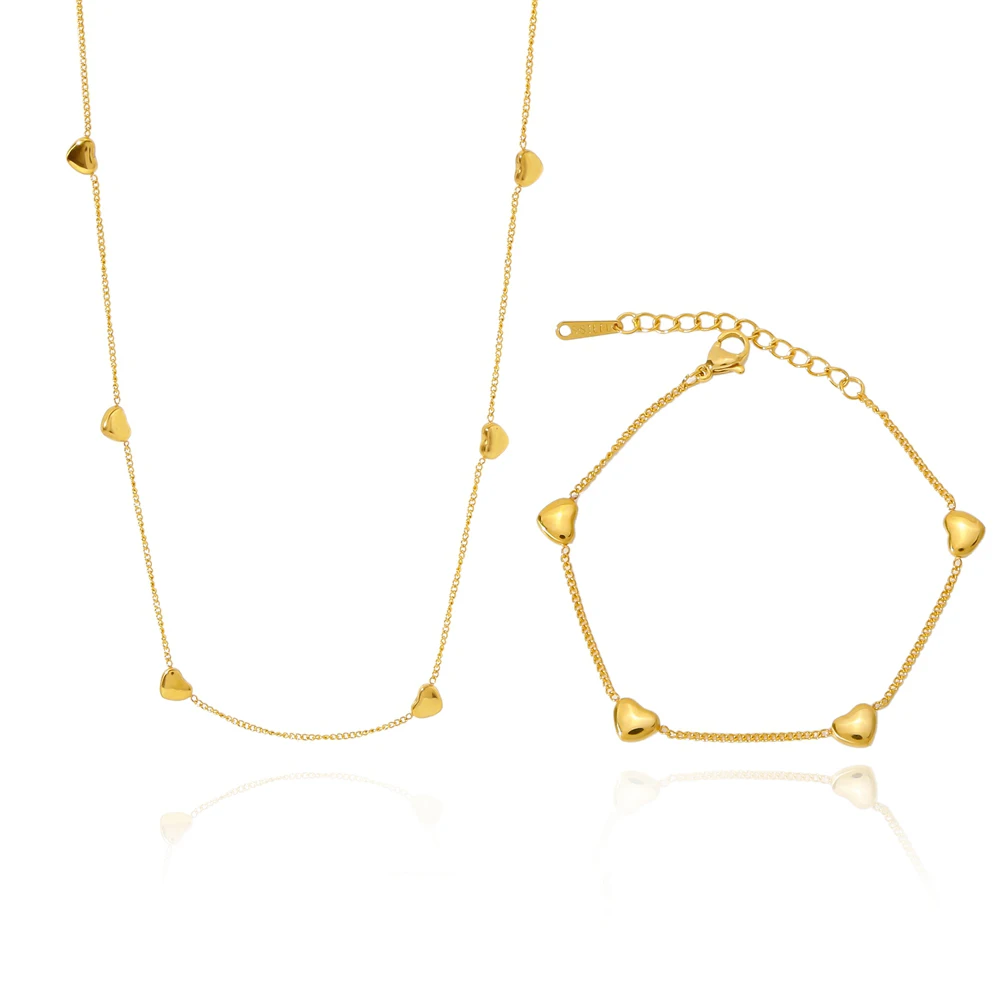 

HIYEE 316L Stainless Steel Gold Color Love Heart Chain Necklace and Bracelet for Women Jewelry Gift New Fashion Free Shipping