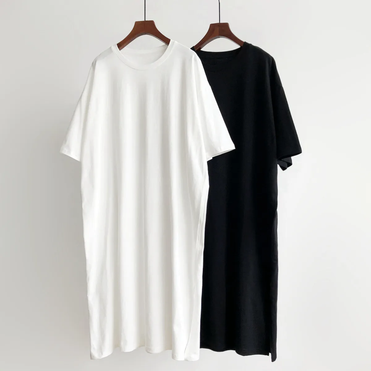 

SuperAen 2022 Black and White Summer Straight Solid Loose Oversized O Neck Casual Dress for Women