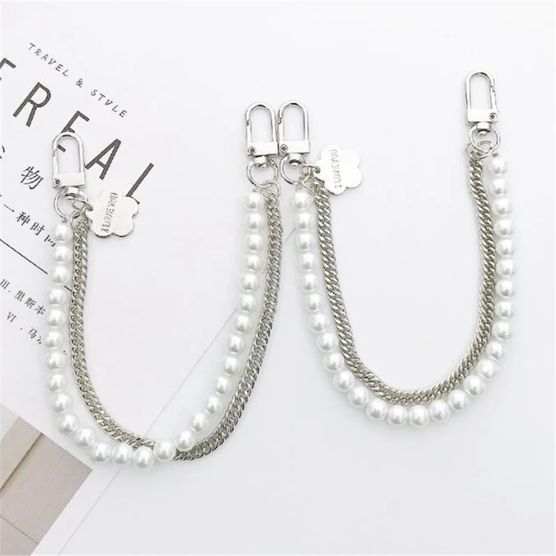 

new fashion double layer chain pearl phone case bag chain strap diy bracelet keychain holder jewelry making findings accessories