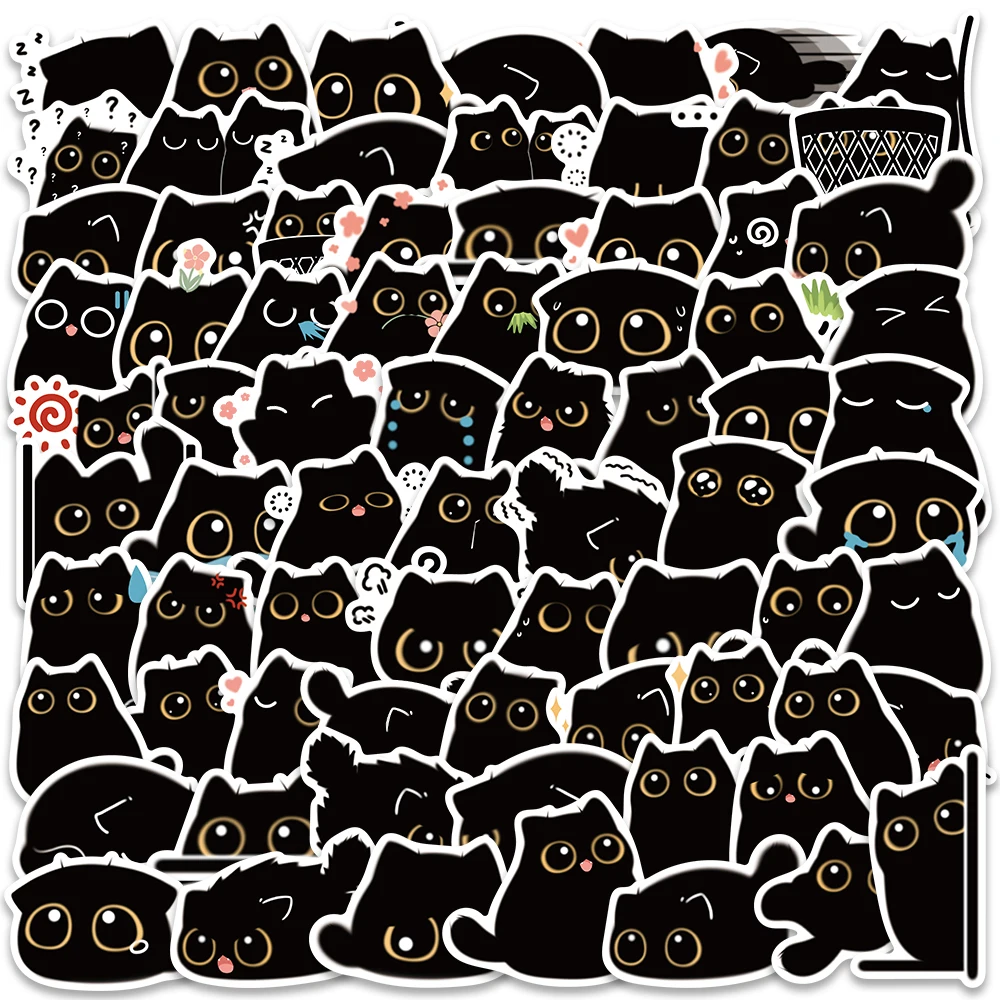 

10/40/80pcs DIY Waterproof Graffiti Cute Cartoon Black Cats Stickers For Luggage Phone Guitar Diary Laptop Decals Kids Toy