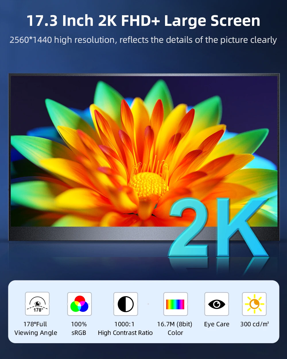Портативный монитор UPERFECT 2K 17 3 дюйма UHD FreeSync HDR IPS 100% sRGB легкий Компьютерный дисплей